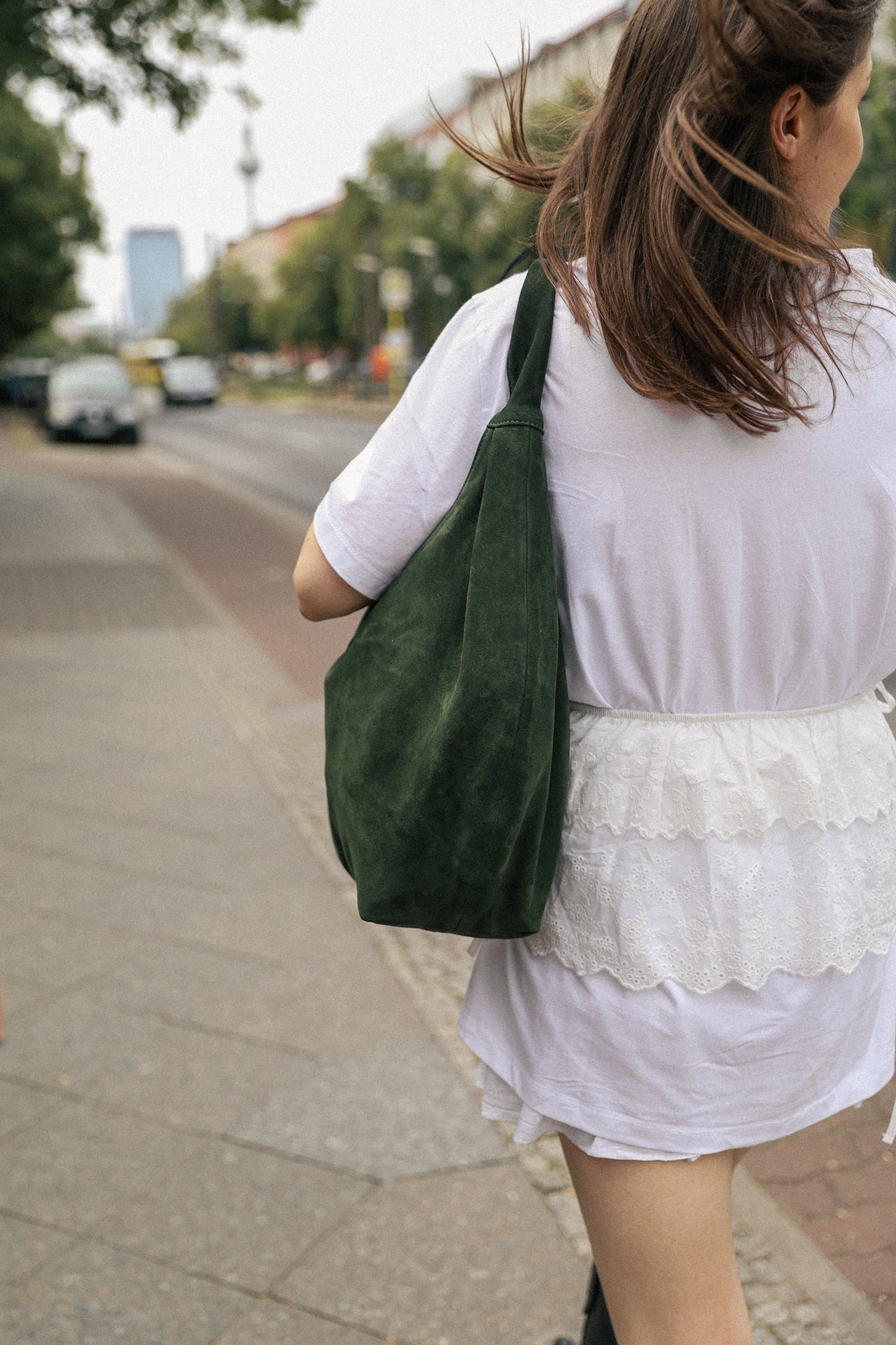 ONE. HASE maxi green suede